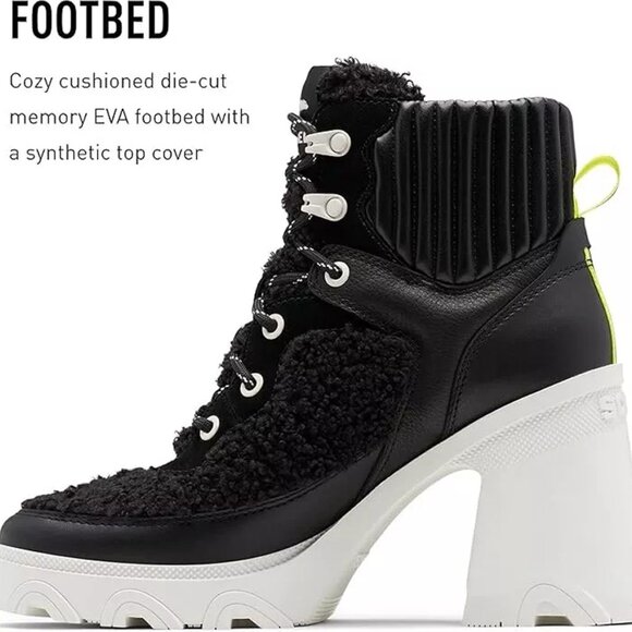 New! Sorel Women's Brex Heel Cozy Lace Boots Black/Sea Salt  DD407 - Picture 4 of 9